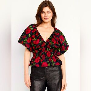 Old Navy Rose Print Peplum Top